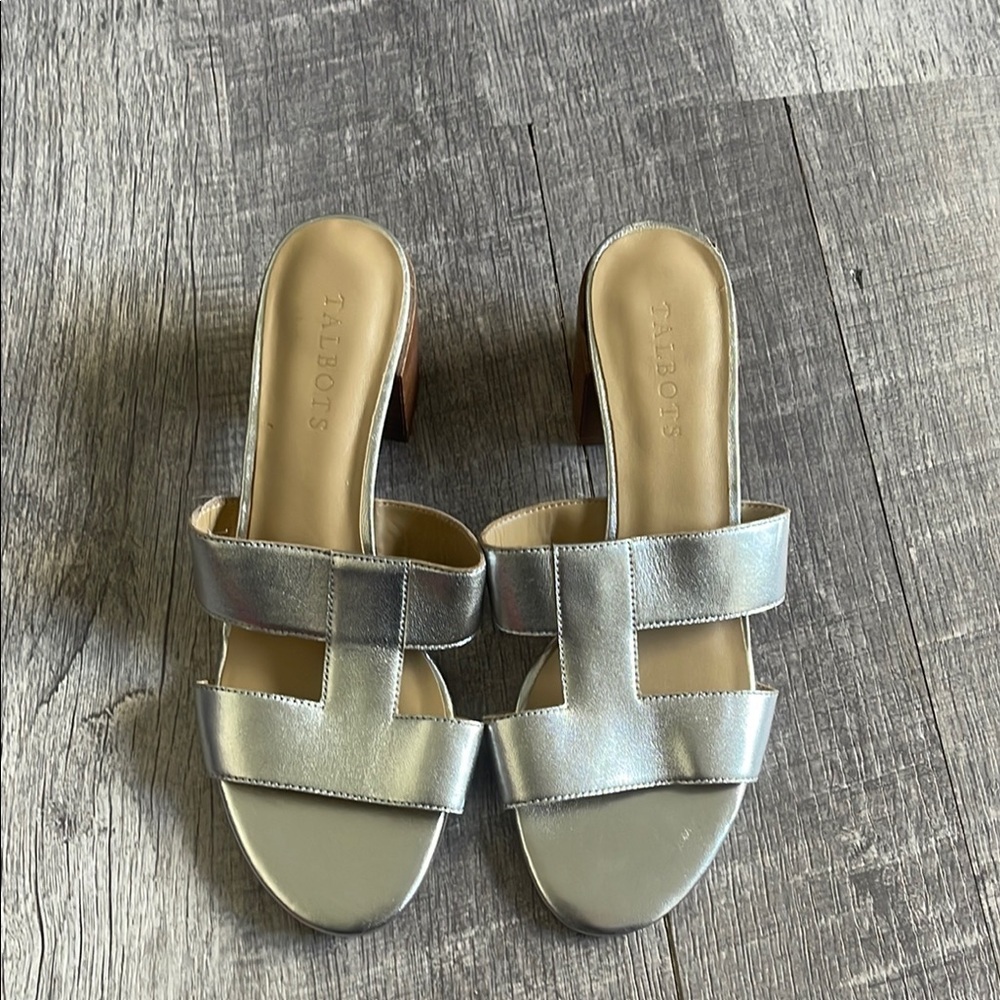 Talbots Tilly Metallic Nappa Block Heel Sandals.